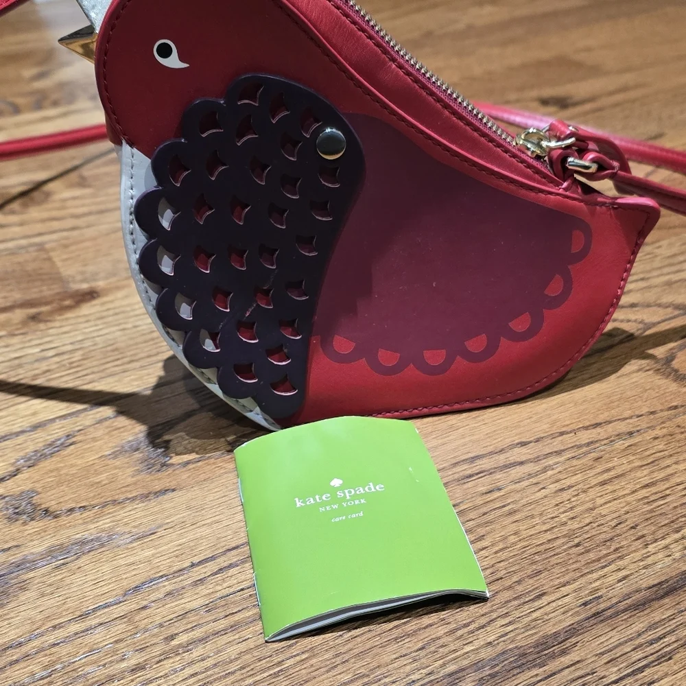 Kate Spade New York Ooh La La Red Carpet Bird Crossbody Purse Leather - Picture 3 of 5